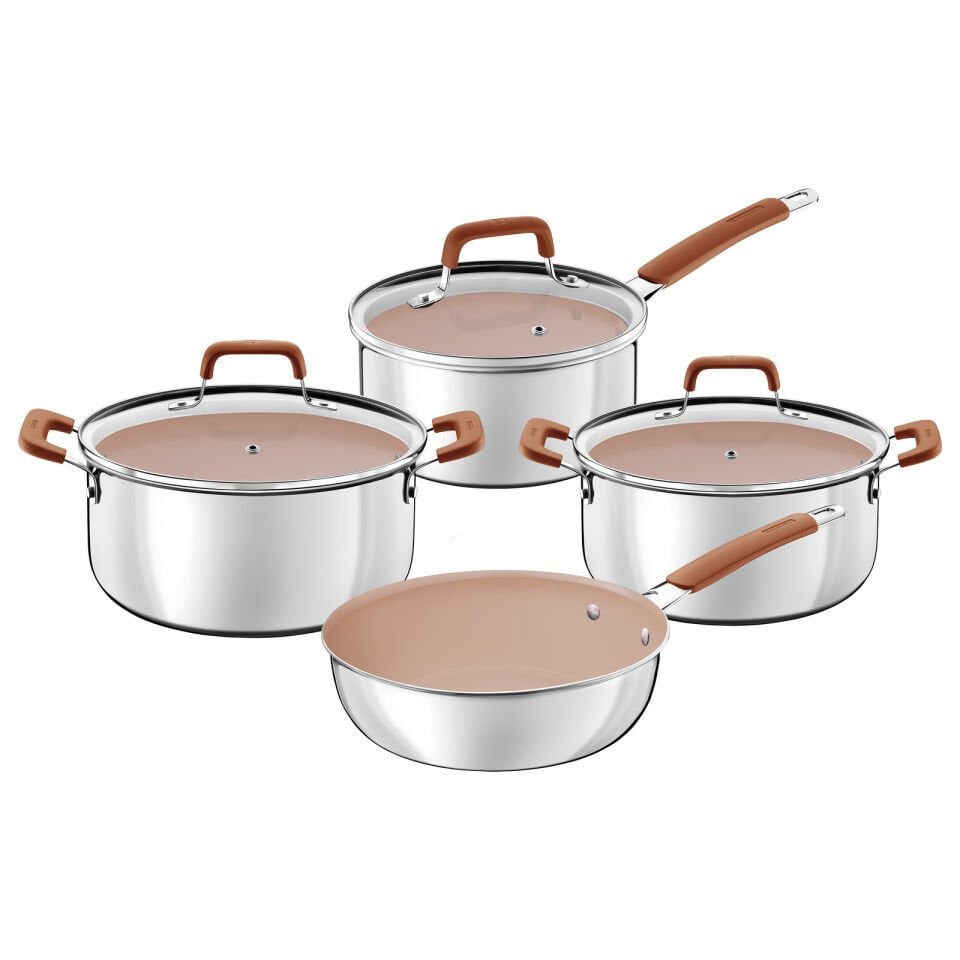 Tramontina Romagna Desert Clay Seramik Yüzeyli 7 Parça Çelik Tencere Seti