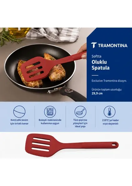Tramontina Softta Silikon Spatula Kırmızı | Güçlendirilmiş Metal Gövde