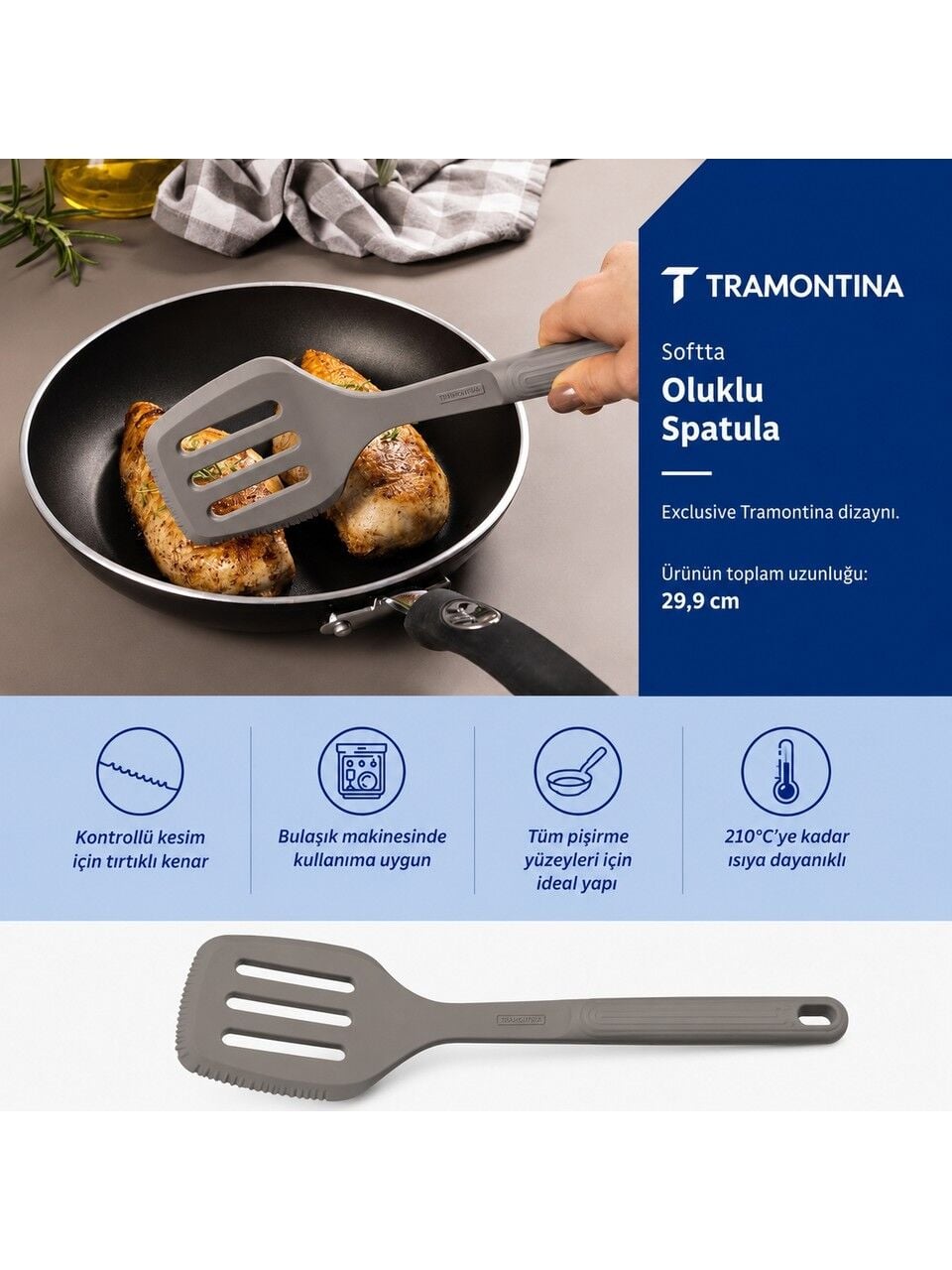 Tramontina Softta Silikon Spatula Gri | Güçlendirilmiş Metal Gövde
