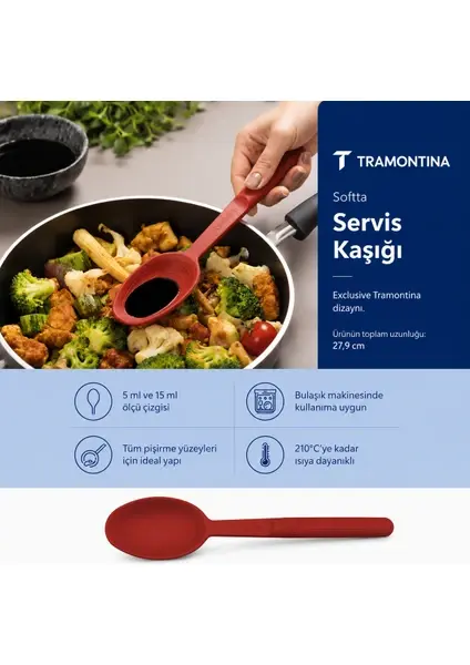 Tramontina Softta Silikon Servis Kaşığı Kırmızı| Güçlendirilmiş Metal Gövde