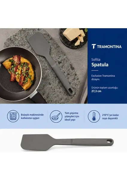 Tramontina Softta Silikon Spatula Düz Gri | Düz yüzey |  Güçlendirilmiş Metal Gövde