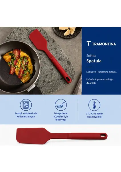 Tramontina Softta Silikon Spatula Düz Kırmızıi | Düz yüzey |  Güçlendirilmiş Metal Gövde
