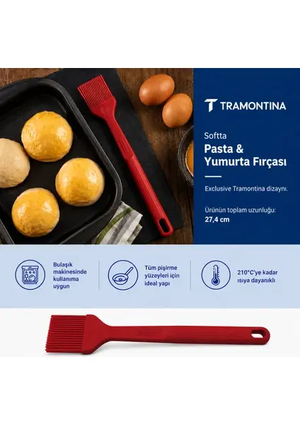 Tramontina Softta Silikon Yumurta Fırçası Kırmızı| Güçlendirilmiş Metal Gövde